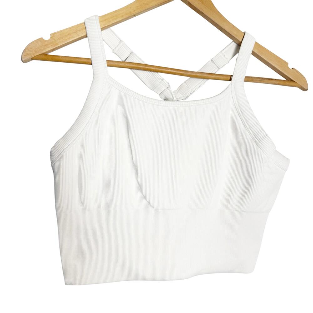 Alo Yoga White Seamless Ribbed Favorite Bra Cropped Athleisure Gym Tank Top S